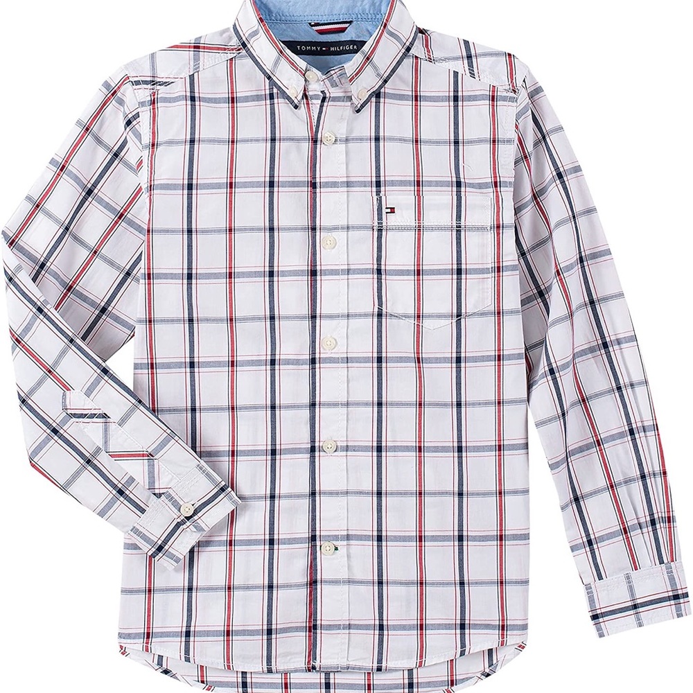 Tommy Hilfiger Boys 8/10 Long Sleeve Collared Button-Down with Embroidered Logo